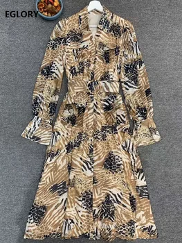 

New Arrival Dress 2020 Spring Summer Style Women Turn-down Collar Sexy Wild Zebra Print Chest Pocket Patchwork Long Sleeve Dress