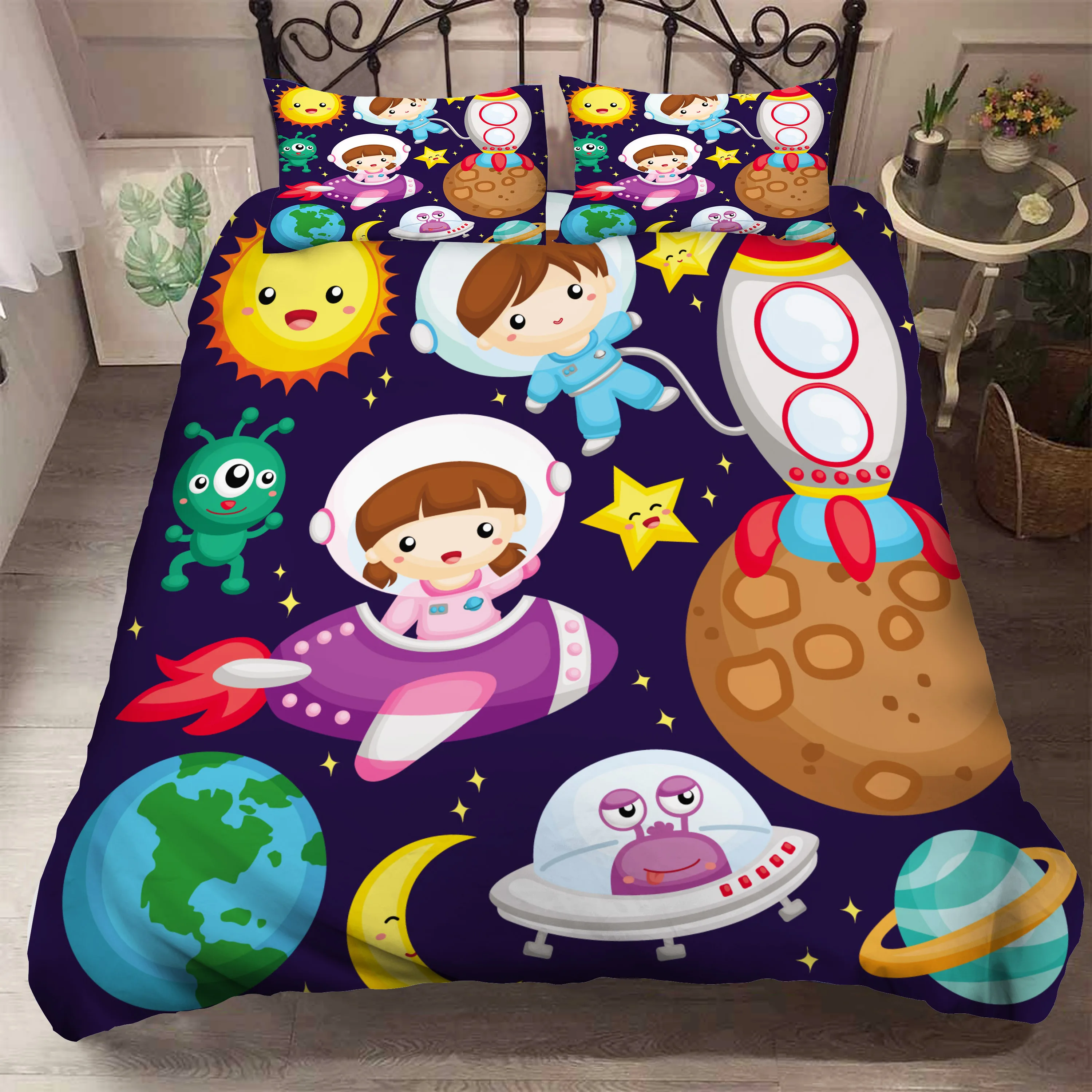 3D Bedding Set Space Astronaut Duvet Cover with Pillow Cover Bedding Set for Kids Bedroom Decor  Boys Bedding Set  Linen Sheets 3