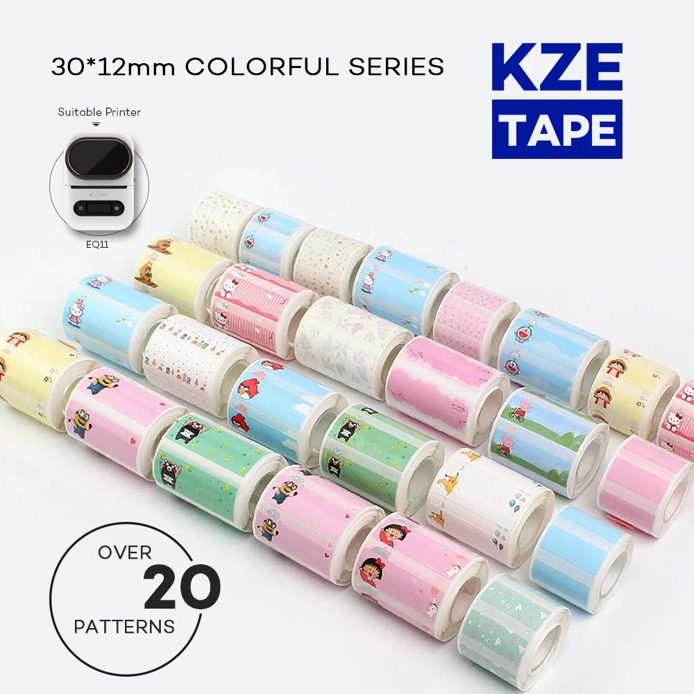 Kze 30*12mm Various models Cute Thermal Label Roll Typeable Washi Tape lovely mark sticker for EQ11 mini thermal label printer afbeelding