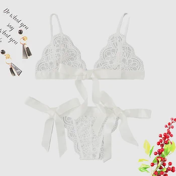 

Lingerie Hot Women V-Neck Sleepwear Transparent Bra Bralette And Panties Set Women Sexy Underwear Bra Set Intimates Ladies White