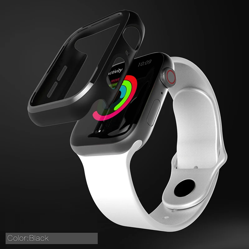 Для наручных часов iWatch серии 5 4 3 2 360 защитная рамка чехол Крышка для Apple Watch чехол, 38, 40, 42, 44, s5 4 защитный чехол Защитная пленка для экрана - Цвет: Black Frame