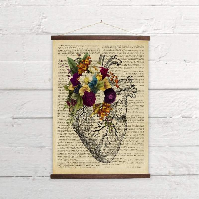 floral human heart wall print