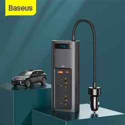 Baseus inversor de corriente para coche, convertidor automático con 4 puertos de salida, compatible con carga rápida tipo C, cc 12V a CA 220V 150W