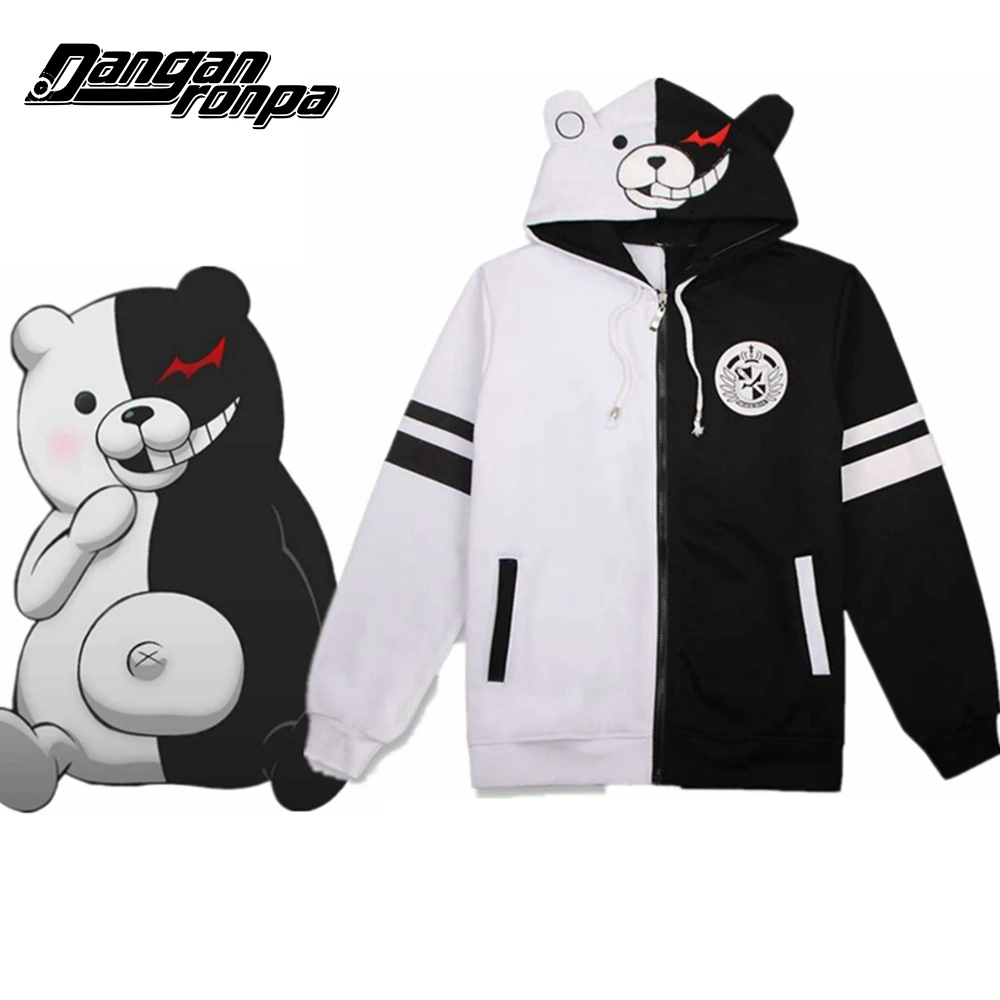 Аниме Danganronpa Косплей Монокума костюм унисекс толстовка с капюшоном черный белый медведь с длинным рукавом повседневное пальто куртка
