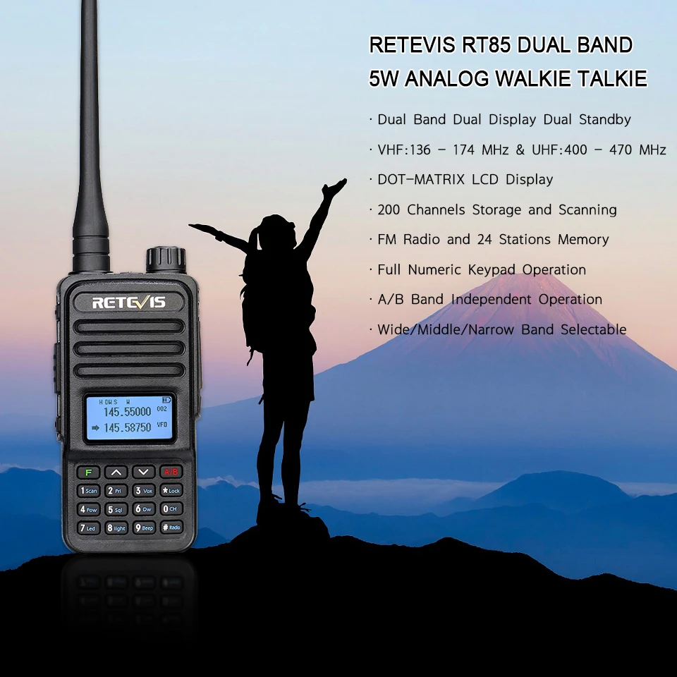 Retevis RT85 аналоговая рация 5 Вт UV Двухдиапазонная ручная двухсторонняя радиосвязь с