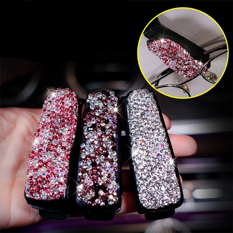 Rhinestone Auto Fastener Clip Diamond Car Sun Visor Glasses Sunglasses Folder Ticket Receipt Card Storage Holder Accessorie|Чехол для