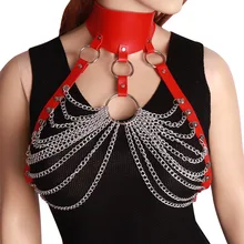 Красная кожаная портупея бюстгальтер сексуальное женское белье Фетиш ремень с металлической цепочкой уплотнительное кольцо панк готический организм бондаж настроить плюс Размеры с открытым верхом