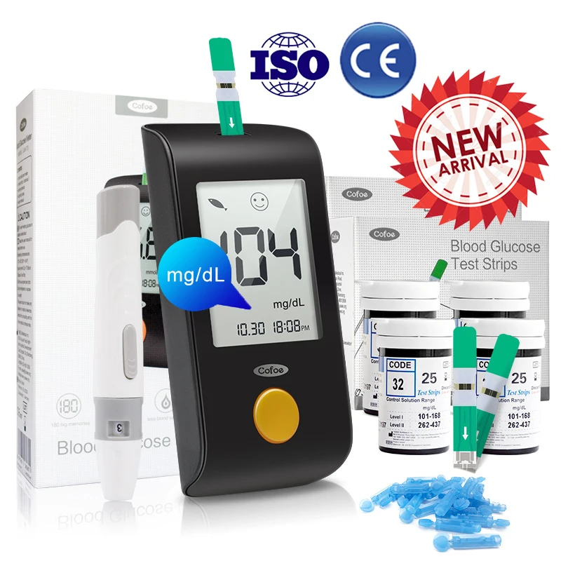 

Cofoe Yiling mg/dL Blood Glucose Meter Diabetes Detection Instrument&50/100Pcs Test Strips&Lancets Unit ISO CE Certified