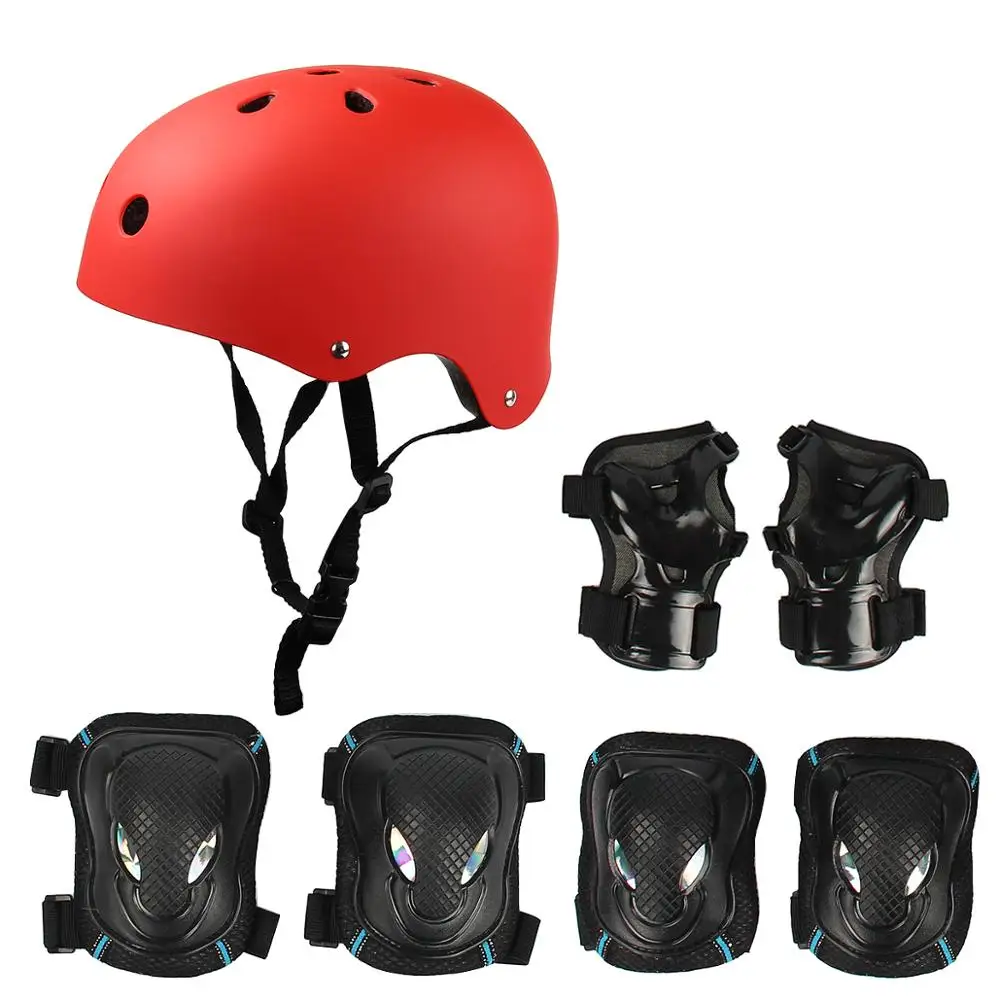7Pcs/Set Kids Roller Skating Cycling Helmet Knee Wrist Guard Elbow Pad Adjustable Kid's Outdoor Safety Protective Gear Set | Спорт и