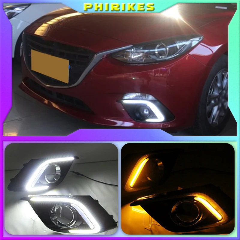 

1Pair DRL For Mazda 3 Axela 2014 2015 2016 Daytime Running Lights fog lamp cover headlight 12V Daylight with Yellow