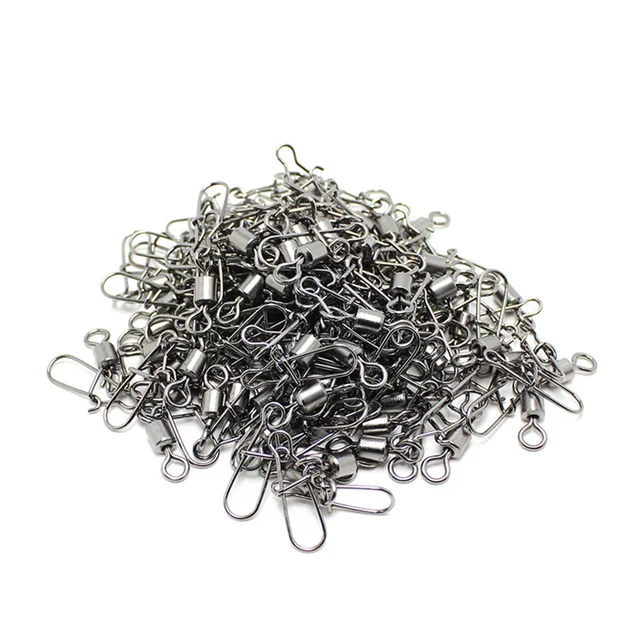 30pcs/lot Fishing Connector Swivels Interlock Pin Snap Rolling Swivel Stainless Steel Snap Fishhook Lure Fishing Accessories 2