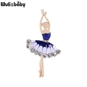 

Wuli&baby Enamel Ballet Girl Brooches Women Rhinestone Dance Figure Brooch Pins Gifts