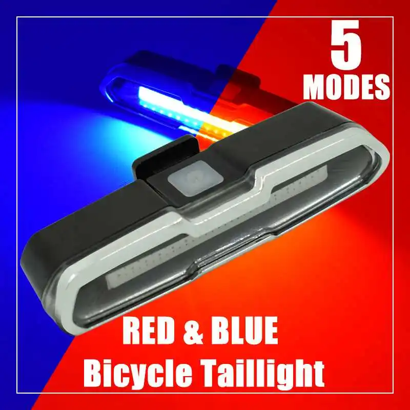 

USB Rechargeable LED Bike Tail Light Bike Taillight 5 Modes Red Blue COB Safety Warning Cycling Lamps Rear Back Lights