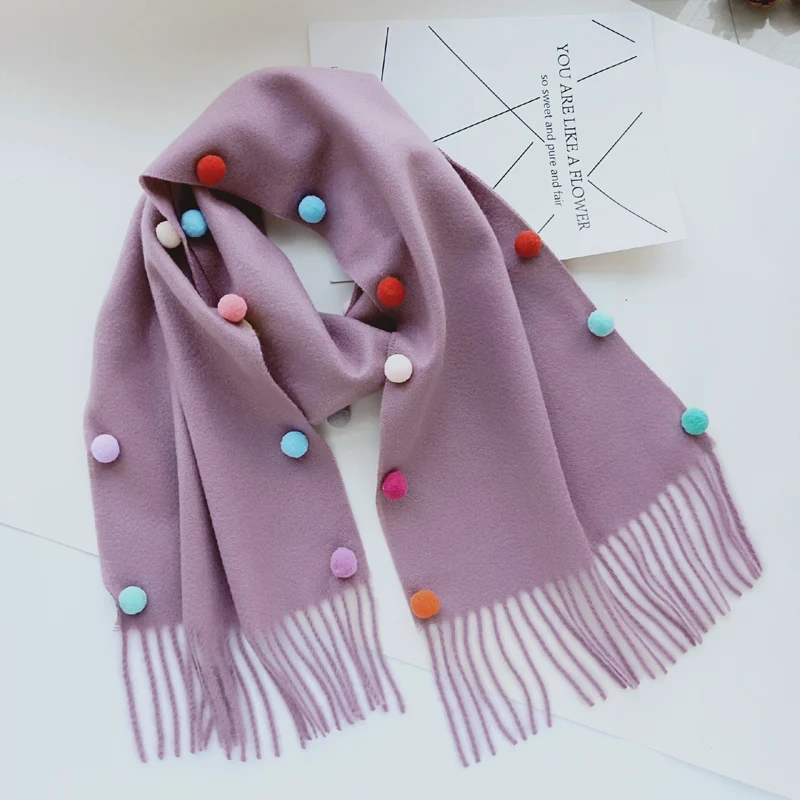 purple 10 цветов, зимний кашемировый шарф унисекс с большими кисточками для детей, теплые шарфы для мальчиков и девочек, мягкие шарфы на ощупь - Цвет: purple