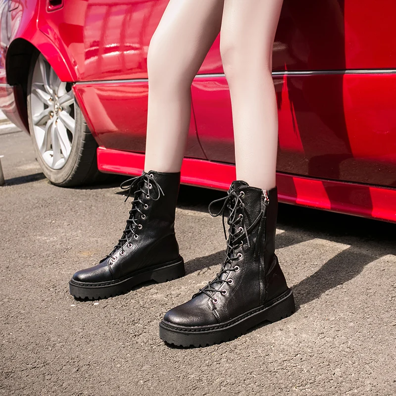 

Fashion Women Ankle Boots Design Casual Flats Motorcycle Boots Autumn Winter PU Leather Zipper Boots Ladies Shoes Femme Sapatos