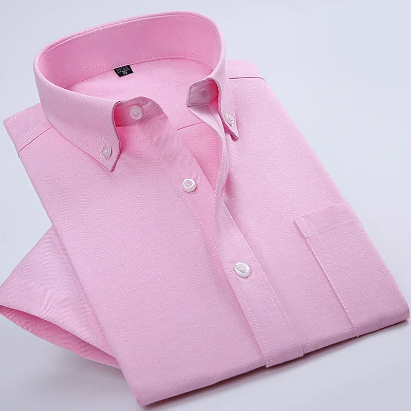 Pink Оксфордская Однотонная рубашка с коротким рукавом на пуговицах, мужская рубашка, мужская рубашка с коротким рукавом, мужские рубашки, повседневные рубашки, мужские рубашки s - Цвет: Pink
