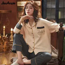 Women's Cotton Pajamas Autumn Winter Print Casual Pijamas Set Plus Size Cardigan Sleepwear Cute Nightwear HomeClothes Suits