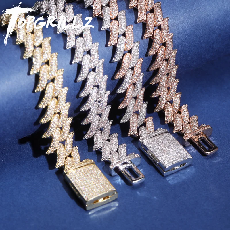 Iced para Fora Topgrillz Miami Lock Fecho Espinhos Cubanos Pesados Pulseira Link Aaa Zircão Cúbico Bling Hip Hop Masculino Jóias Presente 16 & 18 mm