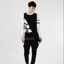 Стиль корейский стиль крутой основной несимметричный космический хлопковый жилет Мужская крутая Модная Повседневная Блузка с пряжкой