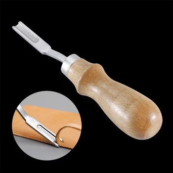 

MIUSIE 1PCS Wood Handle French Style Leathercraft Leather Edge Beveler Leather Cutting Skiving Trimming Tool Leather Craft Tool