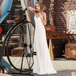 Cap Sleeve Strapless Floor-Length White Bridal Gowns for Ladies Party Sleeveless Beach Wedding Dresses for Brida Sexy Open Back