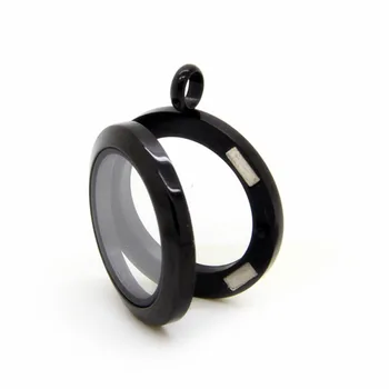 

10pcs Black Waterproof floating Locket ( 20mm 25mm 30mm ) Magnetic 316L Stainless Steel Memory Glass Locket Pendant