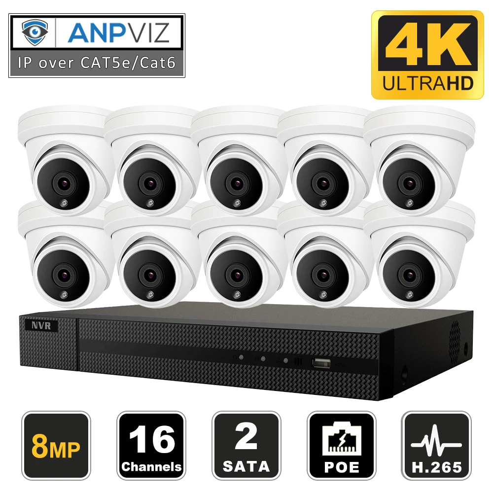 Hikvision OEM 16CH 4 к NVR 8MP купольная камера POE IP Камера 10/12/16 шт. открытый системы безопасности ONVIF H.265 CCTV NVR Наборы с 3/4 ТБ HDD