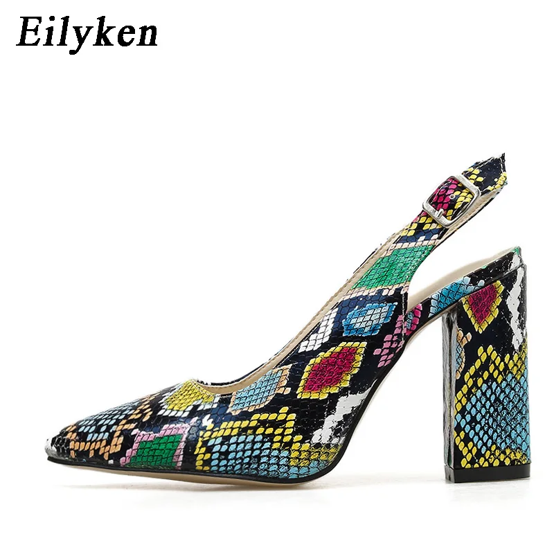 serpentine Eilyken/ г., новые модные летние туфли-лодочки с ремешком и пряжкой под змеиную кожу женские босоножки женская обувь для отдыха на высоком каблуке с острым носком - Цвет: serpentine