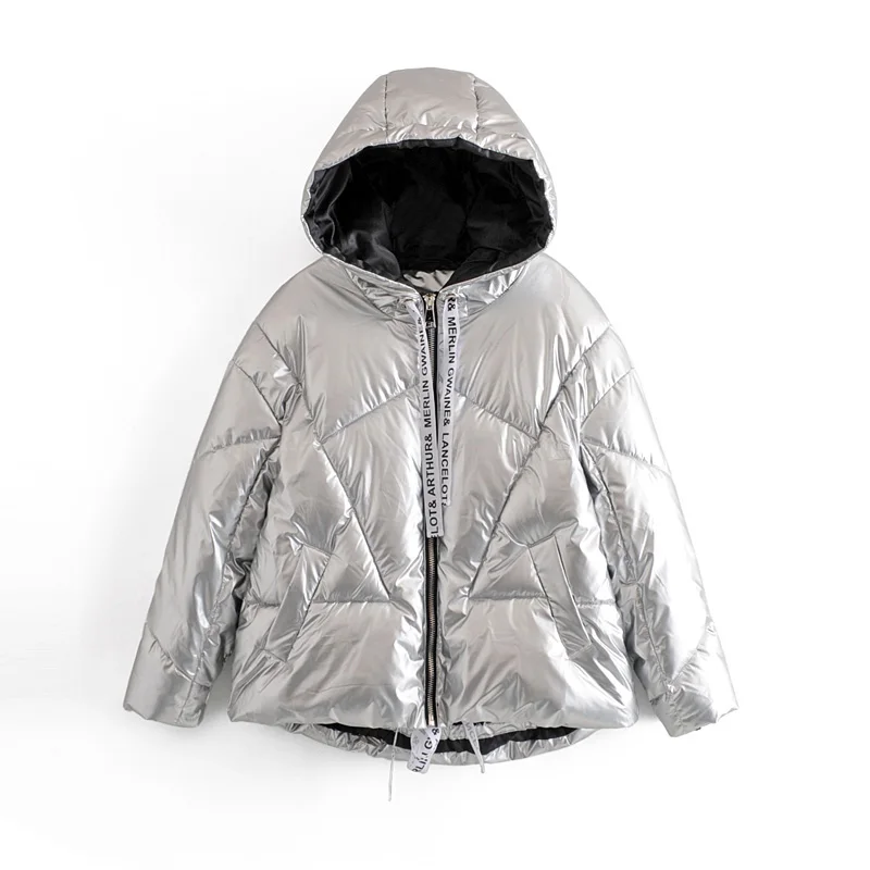 silver coat Модная стильная женская одежда из хлопка со звездами и светлячками; коллекция года; сезон осень-зима; Повседневная Свободная яркая тканевая Женская одежда с капюшоном и хлопковой подкладкой - Цвет: silver coat