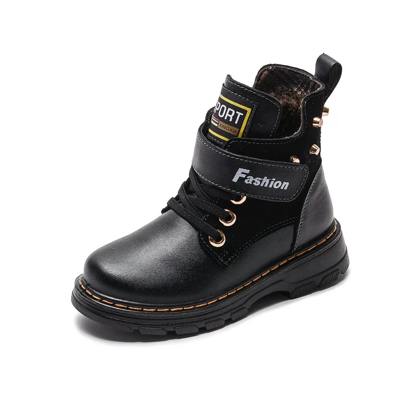 

Children Boots Autumn Winter New Genuine Leather Boys Sneakers Fashion School Snow Boots Plush Warm Waterproof Kids Martin Boots
