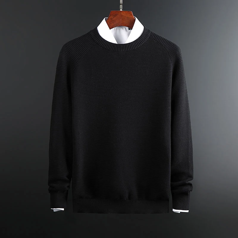 Новинка, модные брендовые мужские свитера, теплые облегающие вязаные джемперы с круглым вырезом, зимняя повседневная мужская одежда в Корейском стиле - Цвет: Черный
