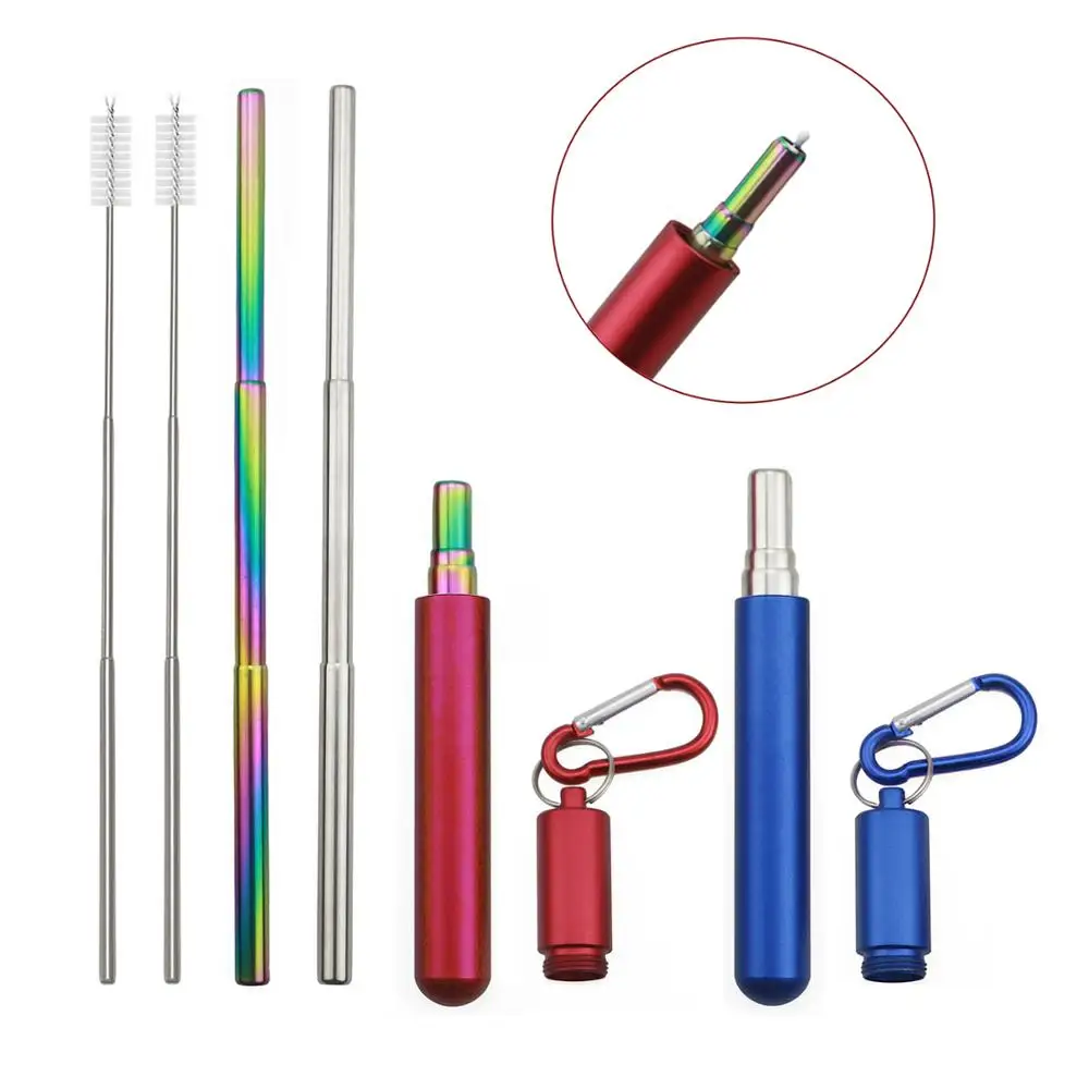 Travel Telescopic Drinking Straw Metal Straw Stainless Steel Cleaning Brush