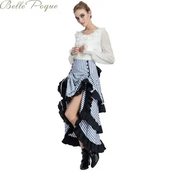 

Belle Poque Retro Women Skirts Striped Skirts Ruffles Asymmetrical Elegant Midi Skirt 2020 High Waist Skirts