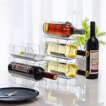 

3/8PCS Transparent Wine Rack Square Stackable Desktop Wine Display Shelf Plastic Kitchen Storage Tool Bottle Storage Holder