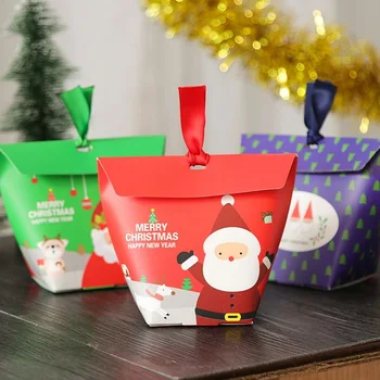 

Christmas Candy Gift Box With Ribbon Wedding Gift Box With Handle Christmas Decoration For Home Santa Claus Candy Paper Bag