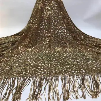 

New Gold Bridal Lace Fabric High Quality African Handmade Sequins Lace Fabric Embdroidery 3d French Lace Fabric for 5 yards