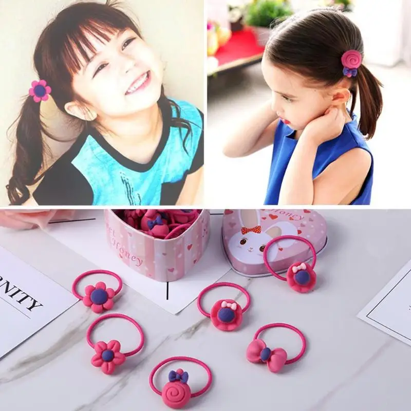 20pcs Cartoon Cute Elastic Hair Bands Kids Girls Rubber Bands w/ Gift Box Hair AccessoriesBaby Headdress women Hair Ropes