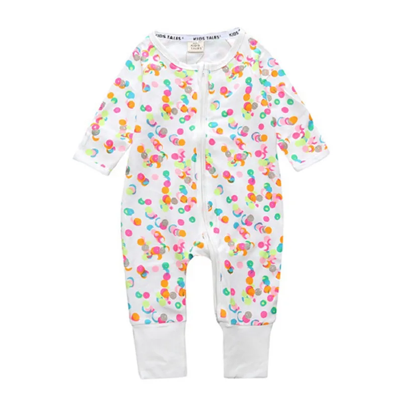 New Cartoon Print Baby Boys Girls Bodysuit Newborn Infant Toddler Jumper Sleepsuit Pajama Cotton Zips Jumpsuit Long Sleeve 0-24M Cute Infant Baby Girls Romper Baby Rompers