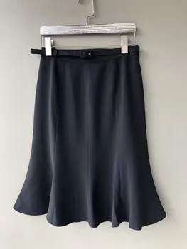 

2020 new ladies fashion sexy solid color belt high waist bag hip fishtail skirt 0528