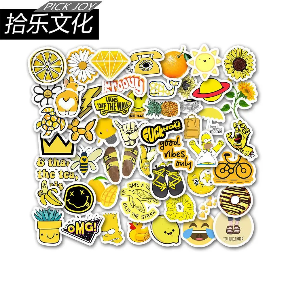 

50Pcs Cartoon Yellow Stickers Guitar Laptop Cup Skateboard Bicycle Cute Graffiti Surfboard Luggage Suitcase Flower Decal Sticker
