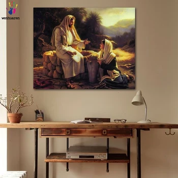 

DIY colorings pictures by numbers with colors Father and daughter by the well picture drawing painting by numbers framed Home