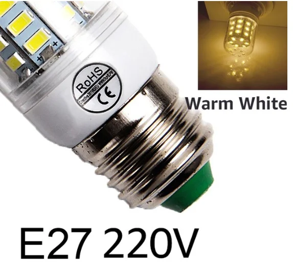 E27 220V Warm white E27 светодиодный светильник E14 светодиодный лампы SMD5730 220V лампы кукурузы 24 36 48 56 69 72 светодиодный s люстры лампы в форме свечи светодиодный светильник для украшения дома ампулы - Испускаемый цвет: E27 220V Warm white