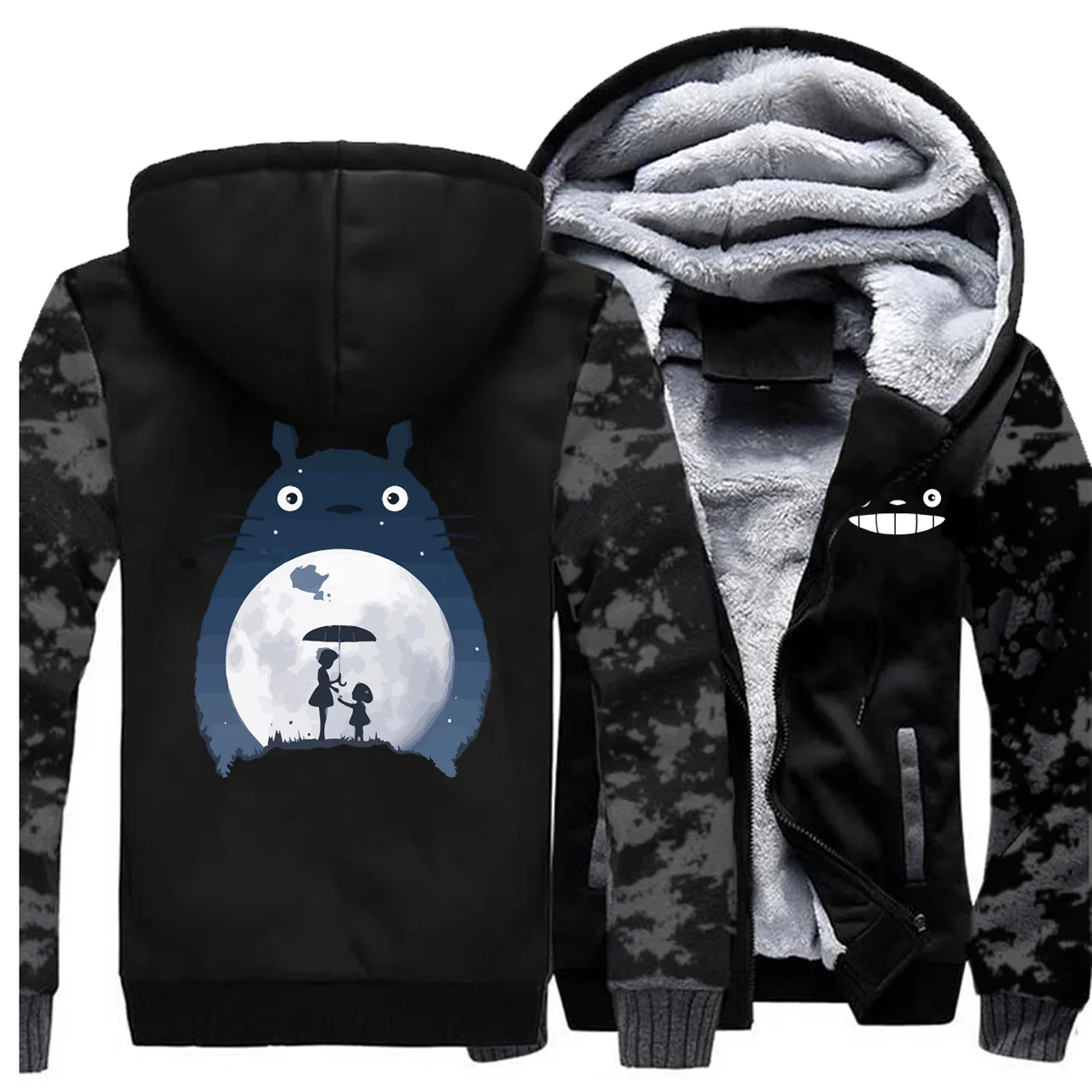 Tonari No Totoro мужские толстые толстовки Толстовка винтажная куртка в стиле японского аниме уличная Флисовая теплая куртка на молнии Зимняя камуфляжная Толстовка - Цвет: Vintage Gray 6