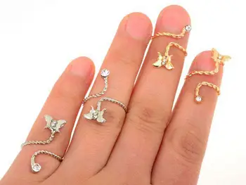 

Wholesale 48X New Fashion Korean Rhinestone Starfish Butterfly Flower Spiral Opening Midi Finger nail Rings Jewelry