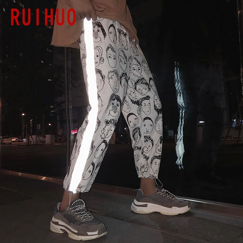 RUIHUO Светоотражающие повседневные штаны длиной до щиколотки, мужские уличные спортивные штаны, мужские бегуны, брюки мужские тренировочные хип-хоп XXL осень