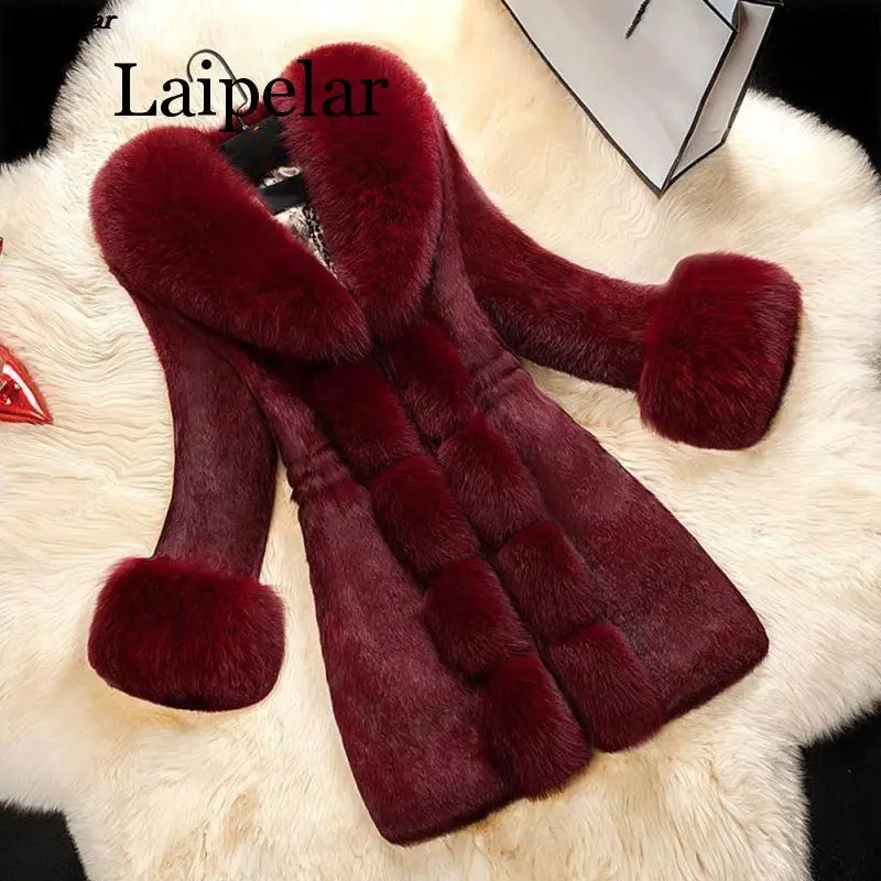 Women's Fashion Winter Coat Faux Fur Thick Warm Ol Elegant Black Long Outwear Solid 2020 Fashion Chic Female Overcoat for Girl