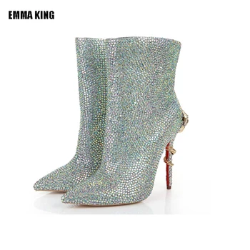 

EMMA KING Women Fashion Boots Lady Sexy Crystal Decor Short Booties Designers Female Dress High Heels Shoes Women 2020