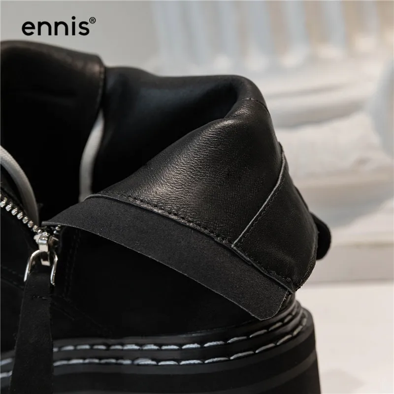 ENNIS Autumn Winter Women Boots Genuine Leather Platform Thick Sole Martin Boots Lace Up Ankle Boots Suede Zip Shoes A9160