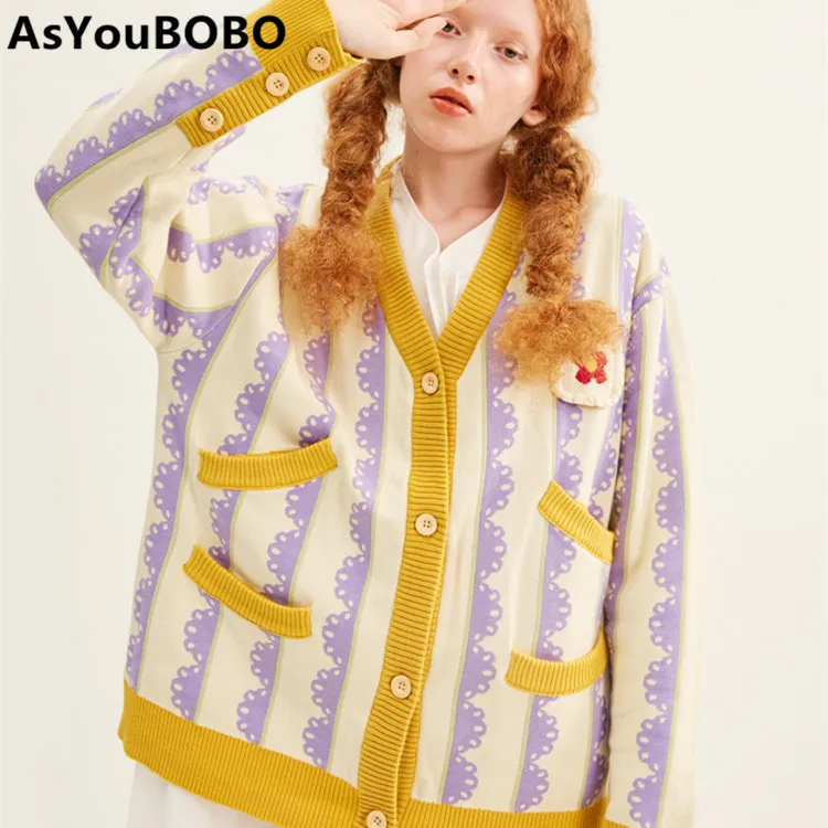 

Harajuku vintage ins hot Japanese style lolita kawaii cute cartoon floral pattern Cardigan female women sweater YQ-1057