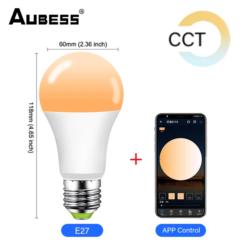 

Aubess Smart Light Lamp Cold&Warm Bulb 10W E27 LED Night Light 110V 220V Voice Control Compatible With Amazon Alexa Google Home